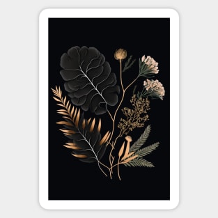 Black and Gold Elegant Botanical Illustration Sticker